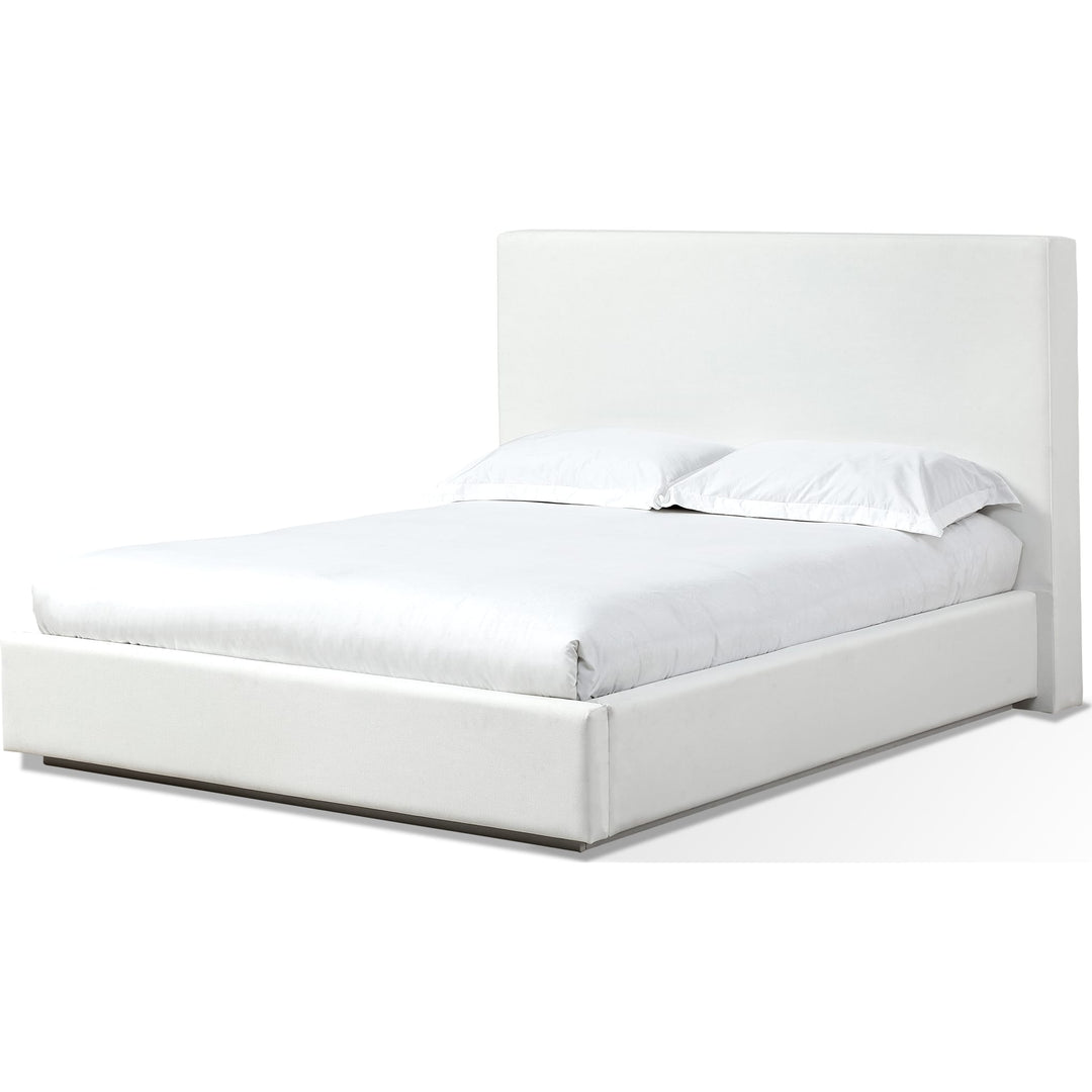 One Upholstered Platform Bed in Pearl — white background, angled view