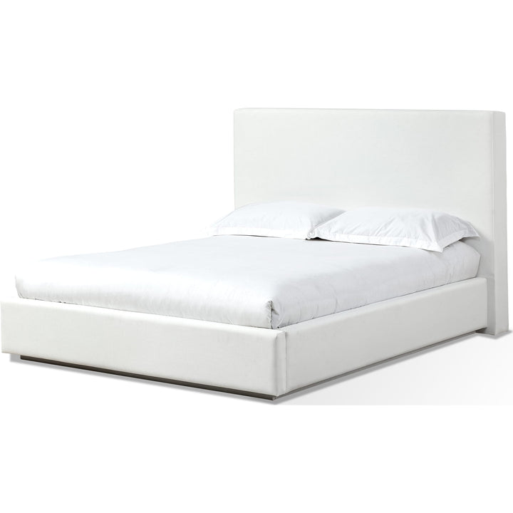 One Upholstered Platform Bed in Pearl — white background, angled view