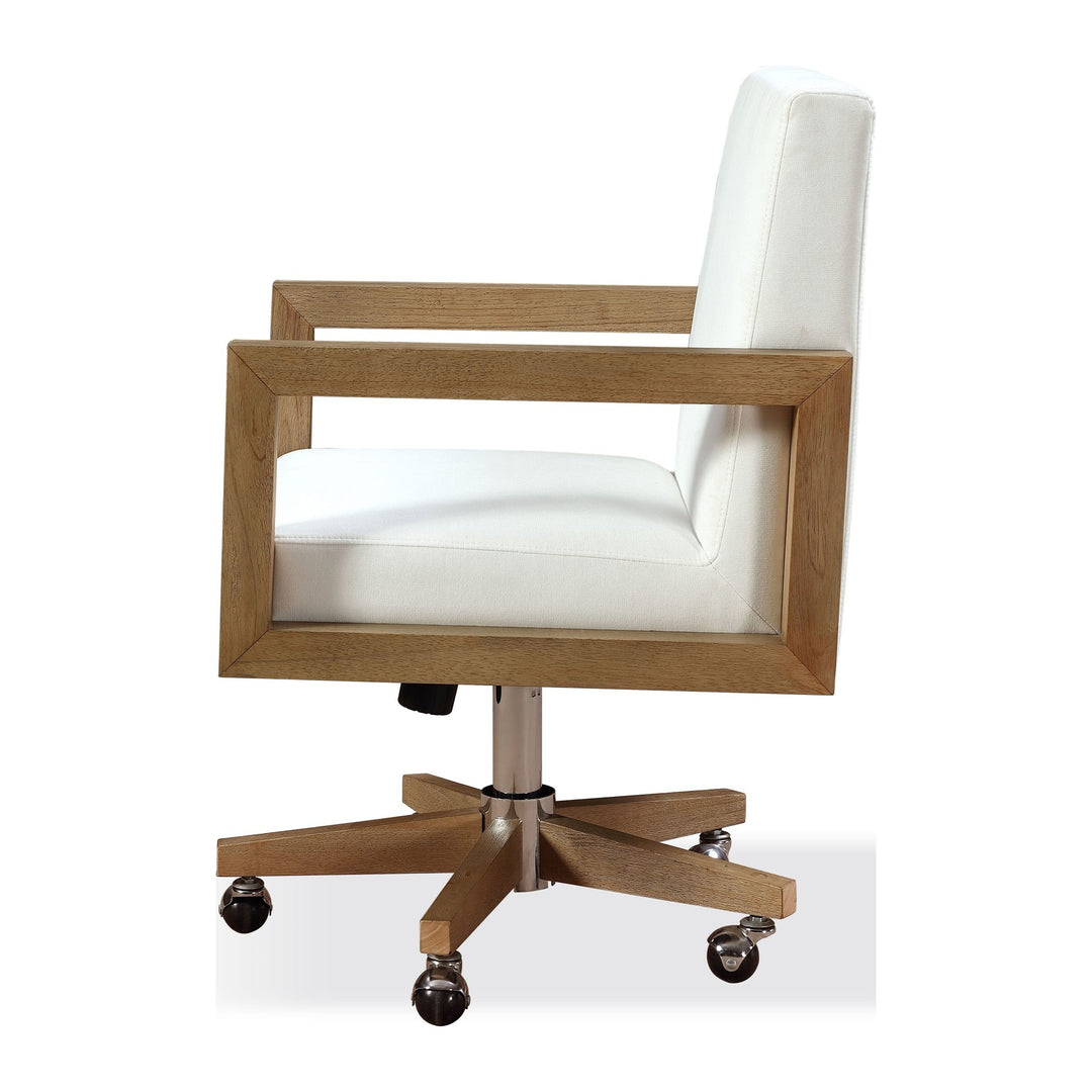 One Wood Frame Office Chair by Modus in Solid Wood and White Canvas — product view on a white background