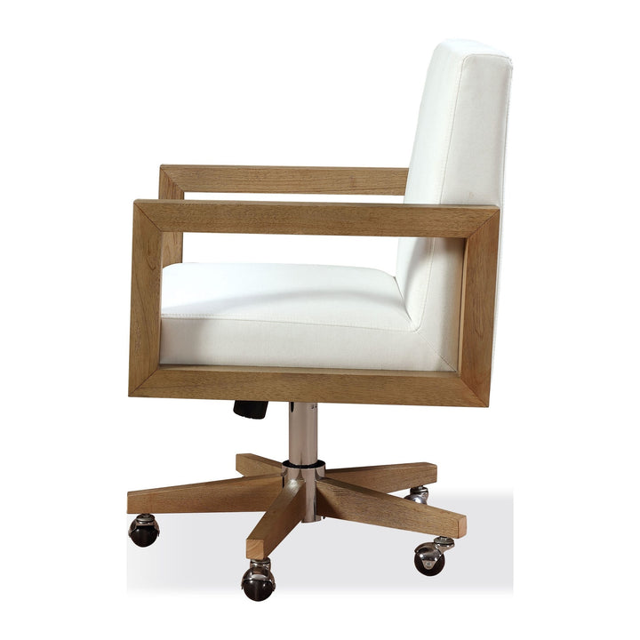 One Wood Frame Office Chair by Modus in Solid Wood and White Canvas — product view on a white background
