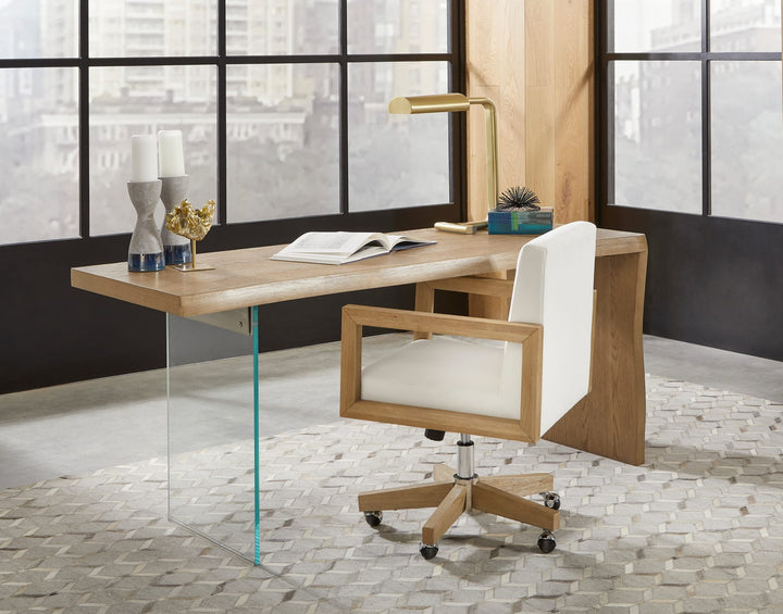 One Wood Frame Office Chair in Solid Wood and White Canvas — lifestyle photo