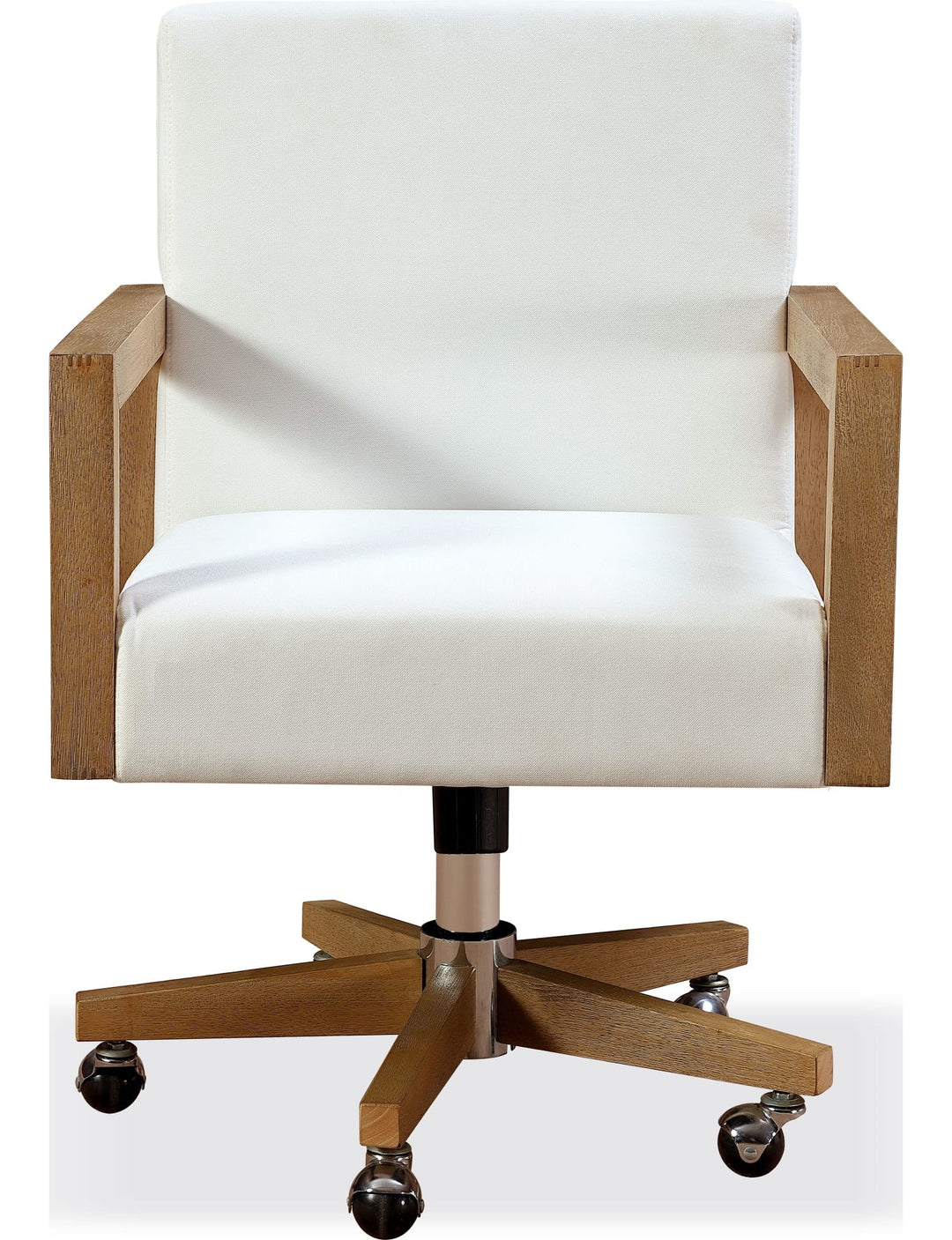 One Wood Frame Office Chair in Solid Wood and White Canvas — product view on a white background