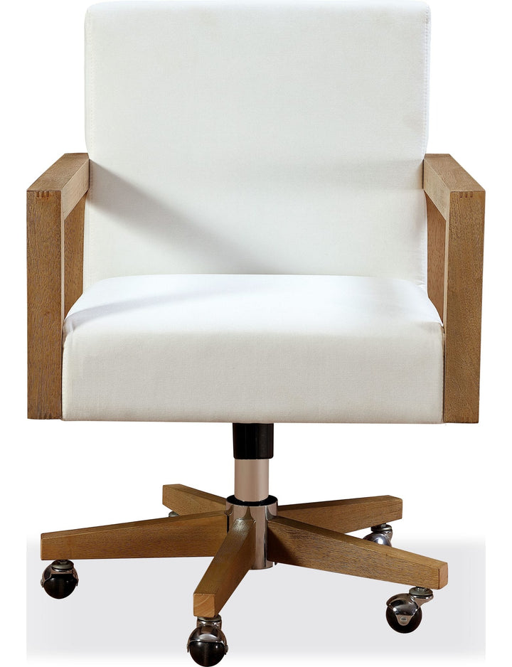 One Wood Frame Office Chair in Solid Wood and White Canvas — product view on a white background