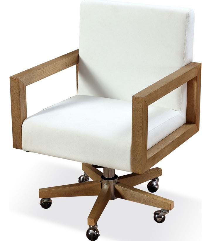 One Wood Frame Office Chair in Solid Wood and White Canvas — product view on a white background