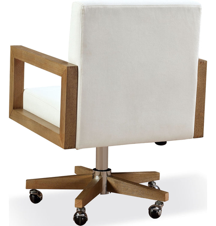 One Wood Frame Office Chair in Solid Wood and White Canvas — product view on a white background