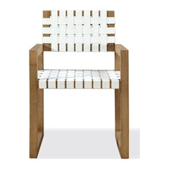 One Woven Leather Dining Arm Chair by Modus in White and Bisque — product view on a white background