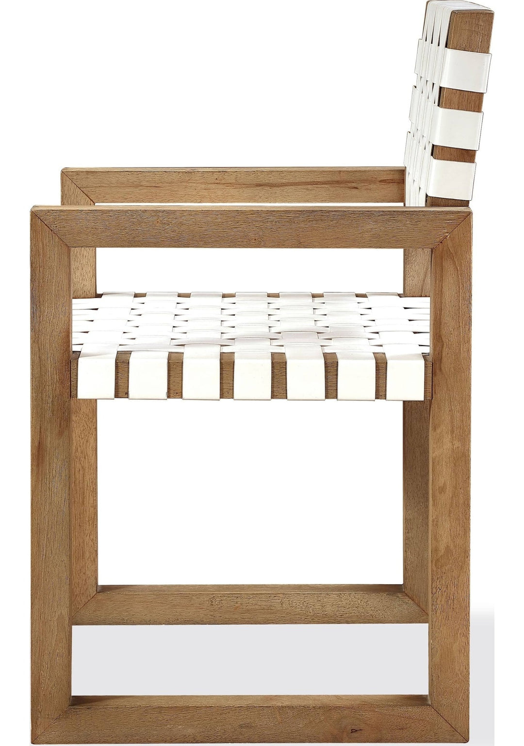 One Woven Leather Dining Arm Chair in White and Bisque — product view on a white background