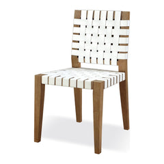 One Woven Leather Dining Side Chair by Modus in White and Bisque — product view on a white background