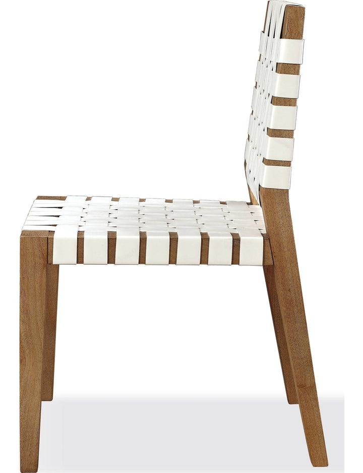 One Woven Leather Dining Side Chair in White and Bisque — product view on a white background