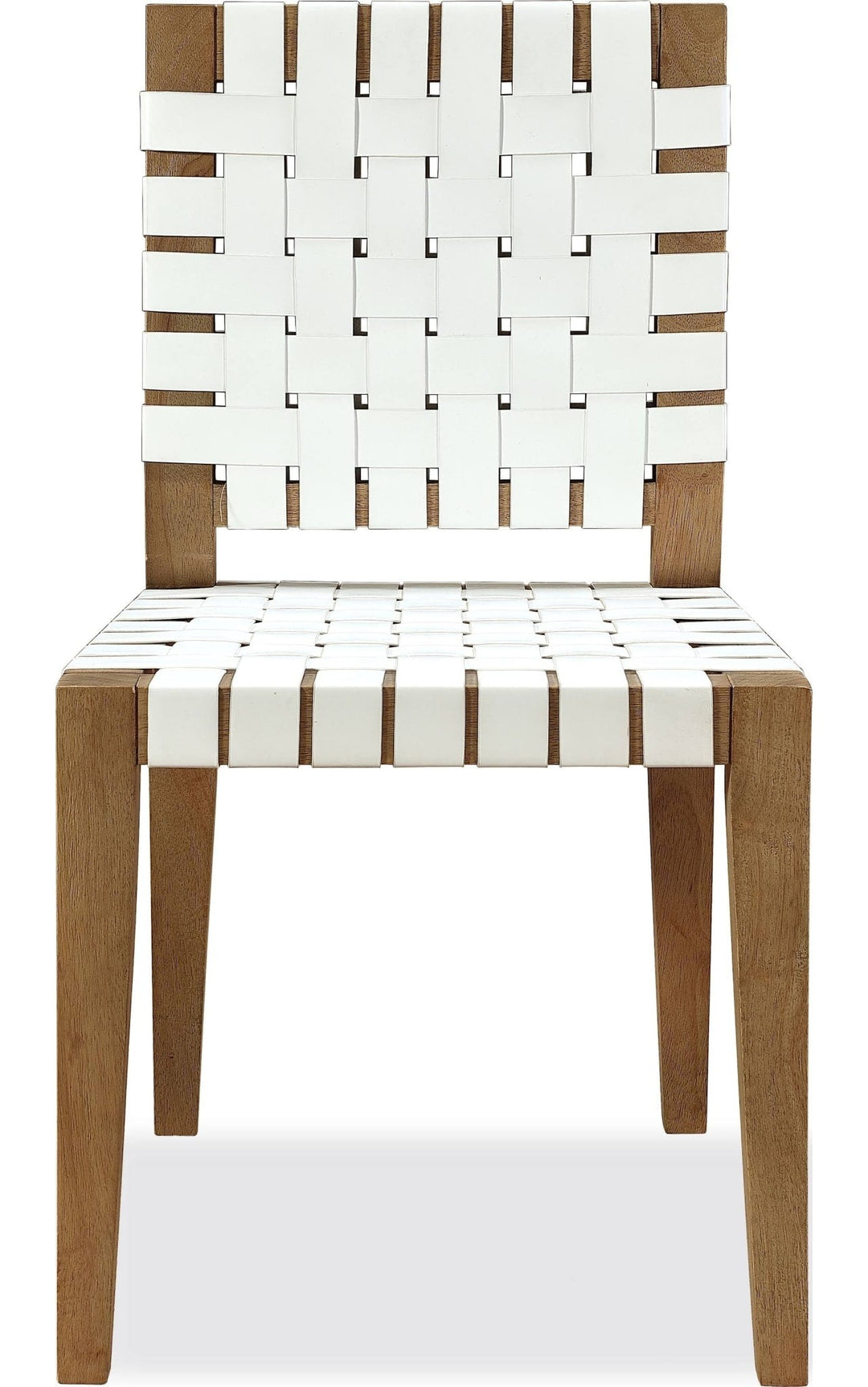 One Woven Leather Dining Side Chair in White and Bisque — product view on a white background