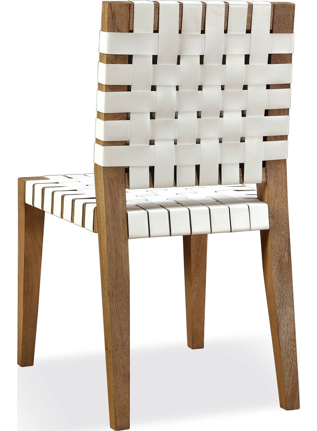 One Woven Leather Dining Side Chair in White and Bisque — product view on a white background
