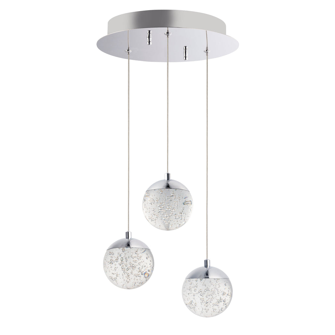 Orb II 3-Light LED Pendant by ET2 Lighting in Polished Chrome, front view