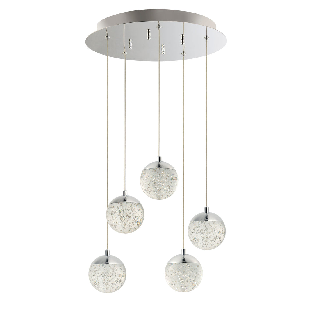 Orb II 5-Light LED Pendant by ET2 Lighting in Polished Chrome, front view