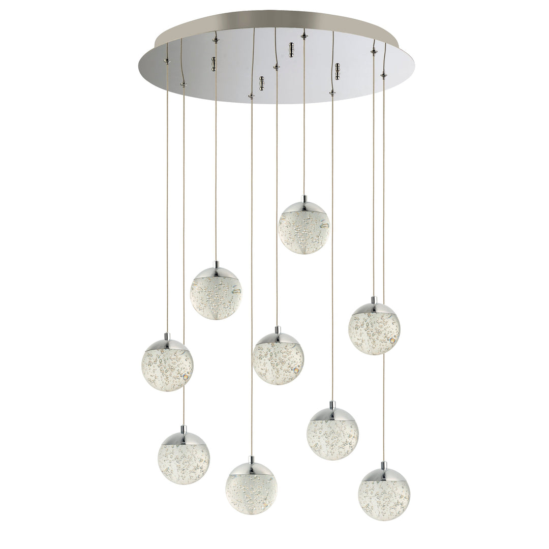 Orb II 9-Light LED Pendant by ET2 Lighting in Polished Chrome, front view