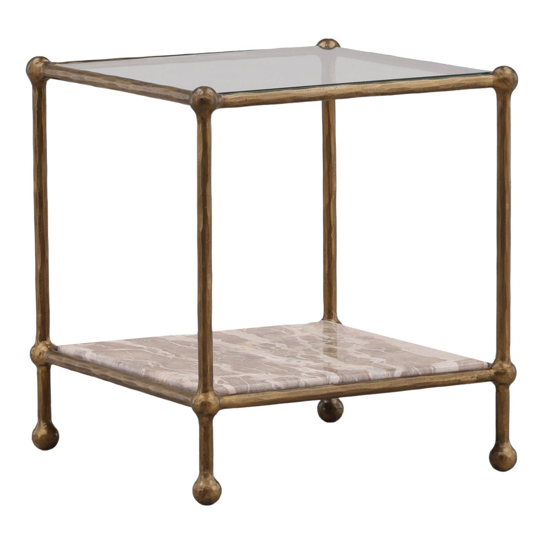 Orla Marble and Glass Side Table, three-quarter studio view