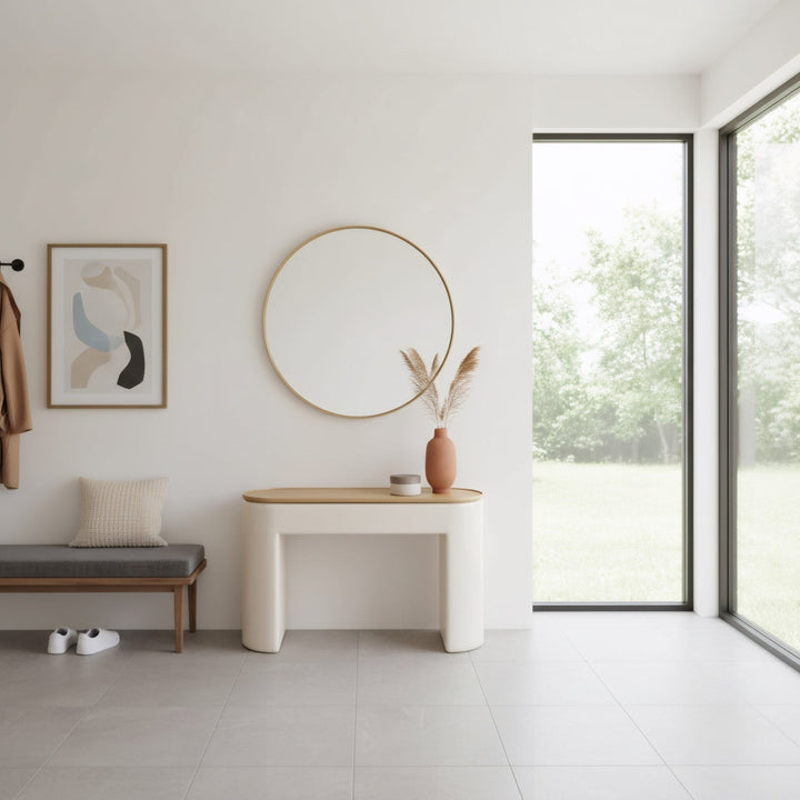 Oskar Lift Top Console Table in Barley — lifestyle photo
