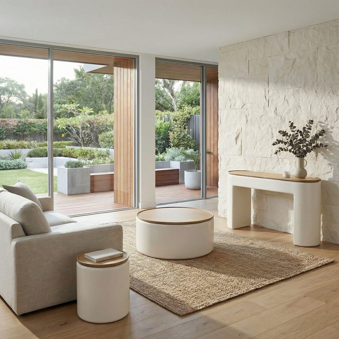 Oskar Lift Top Console Table in Barley — lifestyle photo