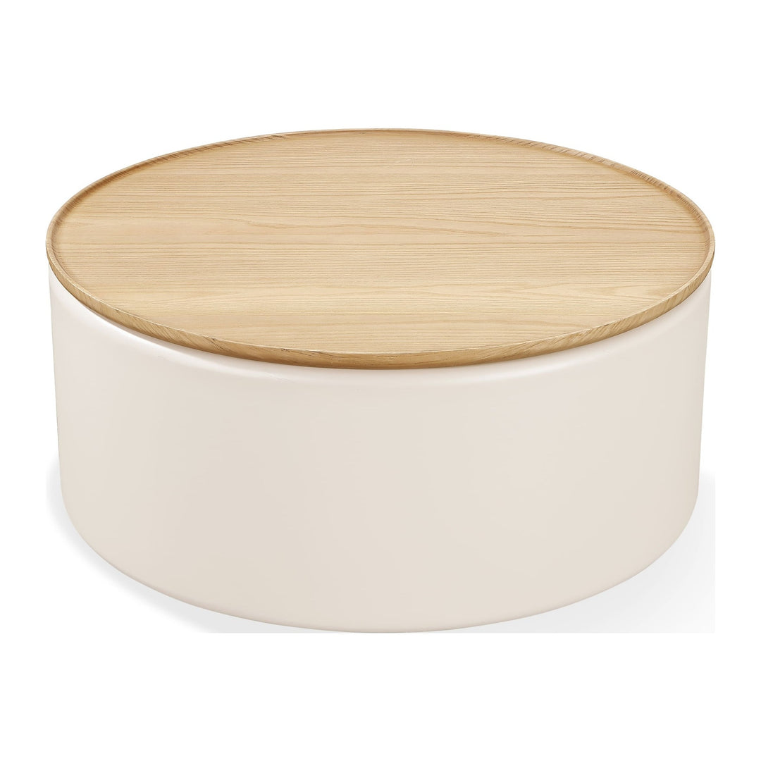 Oskar Lift Top Round Coffee Table by Modus in Barley — product view on a white background