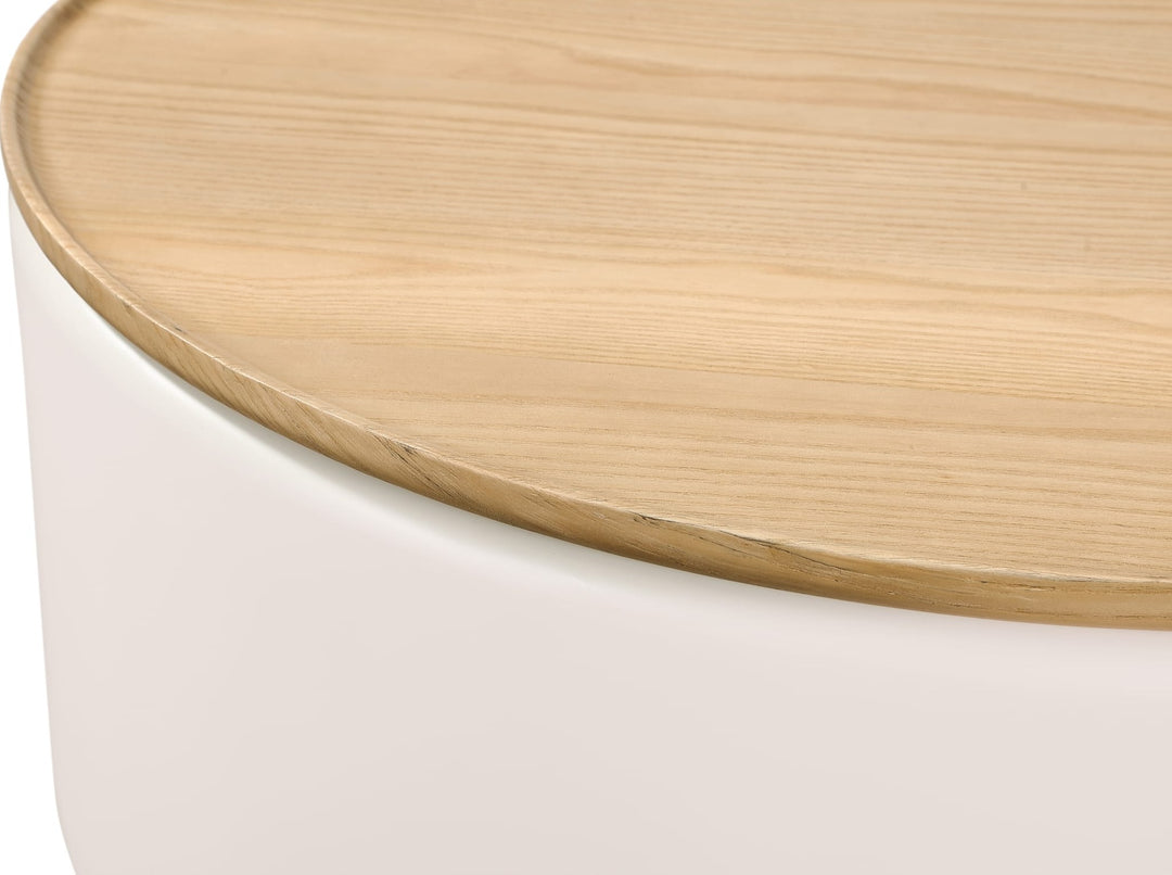 Oskar Lift Top Round Coffee Table in Barley — lifestyle photo