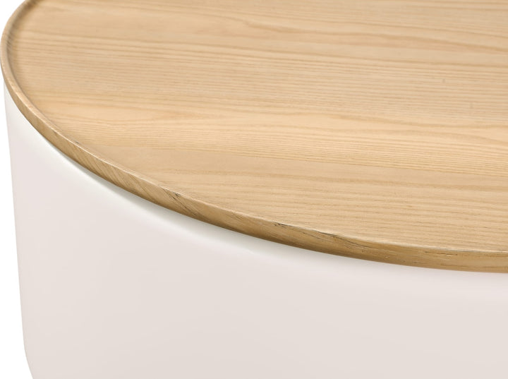 Oskar Lift Top Round Coffee Table in Barley — lifestyle photo