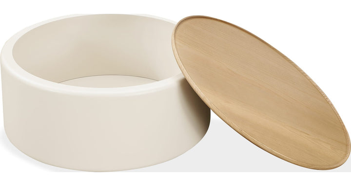 Oskar Lift Top Round Coffee Table in Barley — product view on a white background