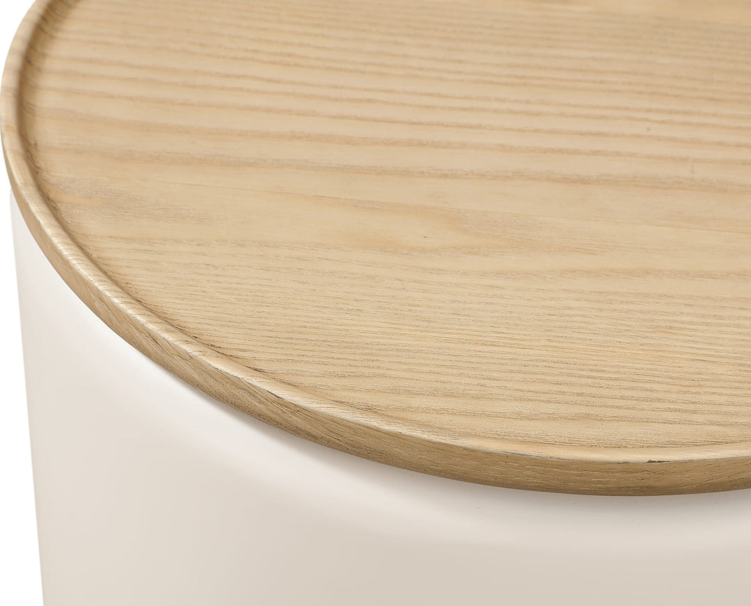 Oskar Lift Top Round End Table in Barley — lifestyle photo