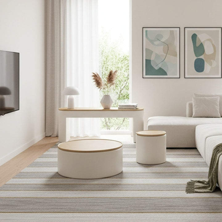 Oskar Lift Top Round End Table in Barley — lifestyle photo