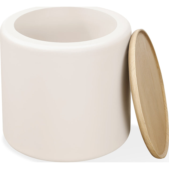 Oskar Lift Top Round End Table in Barley — product view on a white background