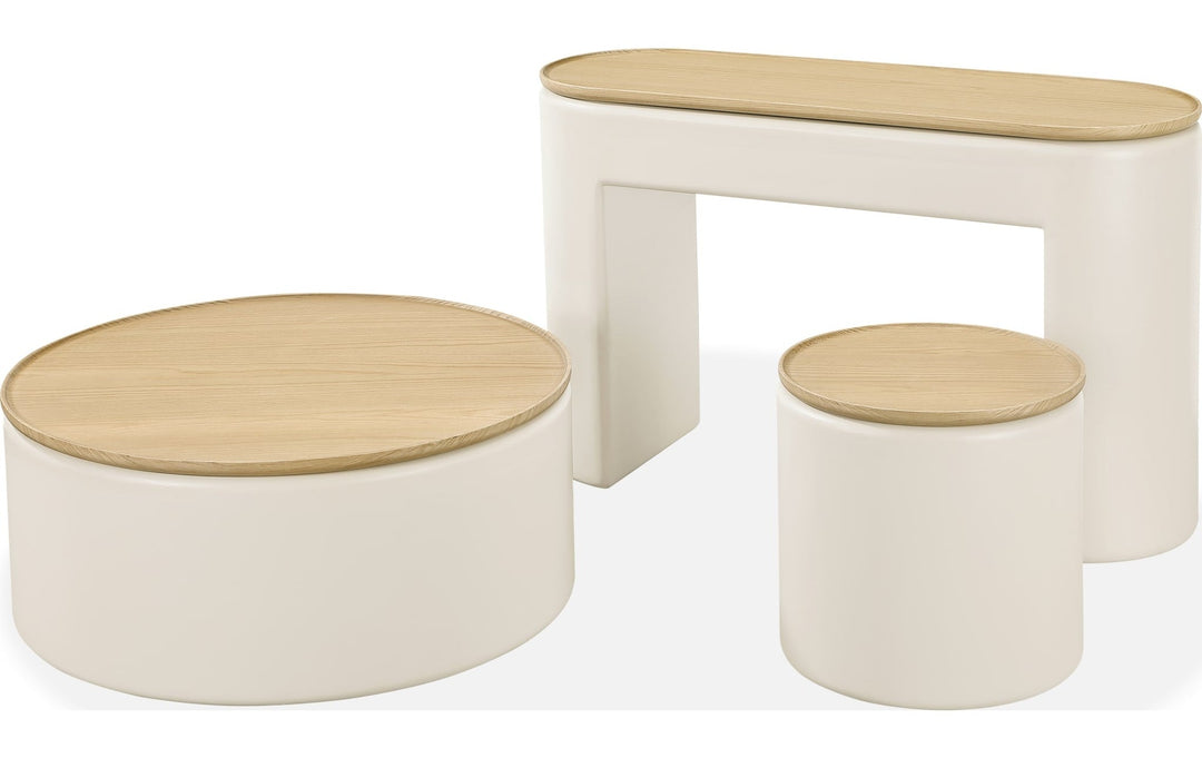 Oskar Lift Top Round End Table in Barley — product view on a white background