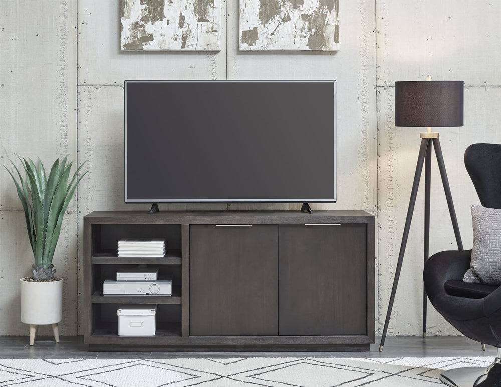 Oxford 64" Two Drawer Media Console in Basalt Grey — lifestyle photo