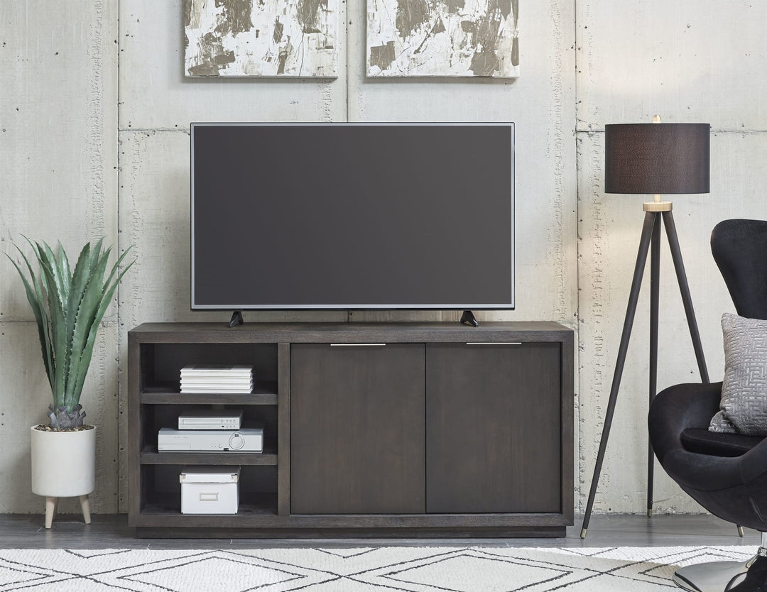 Oxford 64" Two Drawer Media Console in Basalt Grey — lifestyle photo