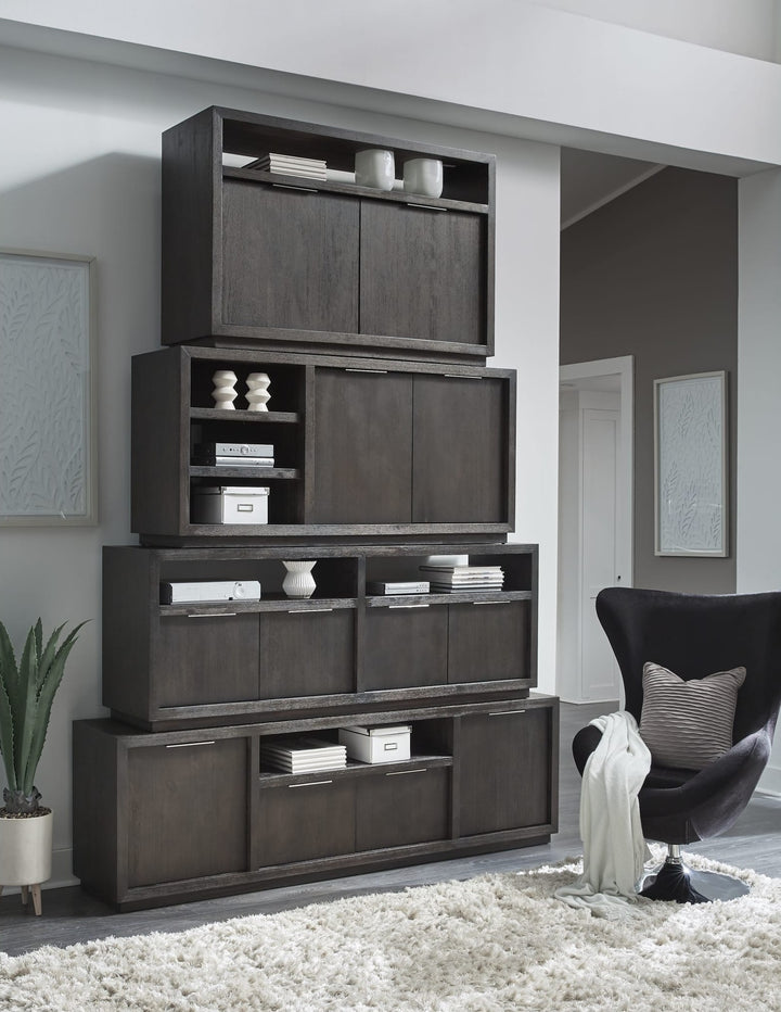 Oxford 64" Two Drawer Media Console in Basalt Grey — lifestyle photo