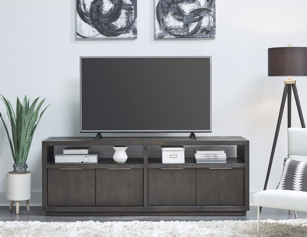 Oxford 74" Media Console in Basalt Grey — lifestyle photo