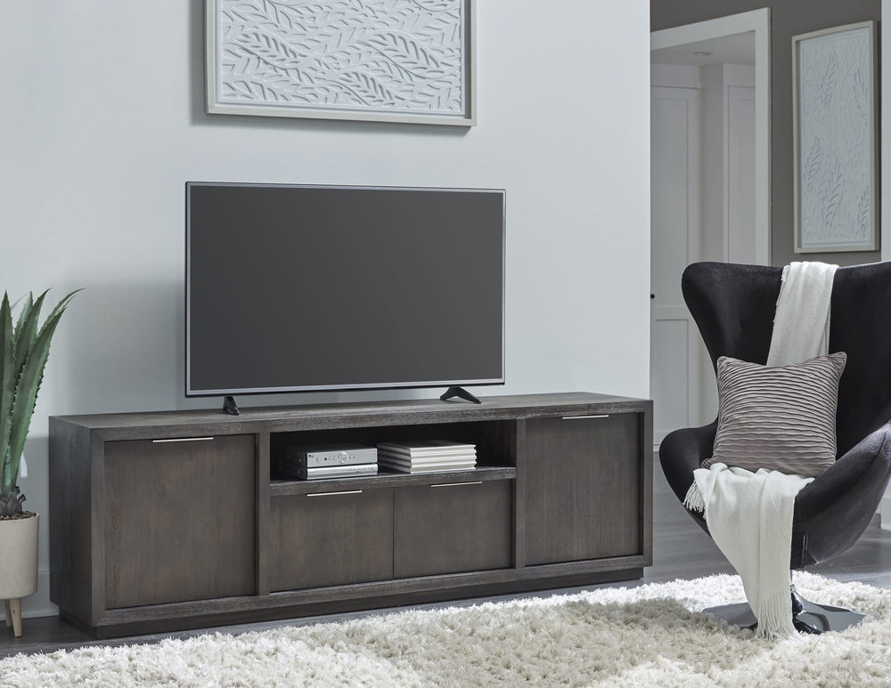 Oxford 84" Media Console in Basalt Grey — lifestyle photo