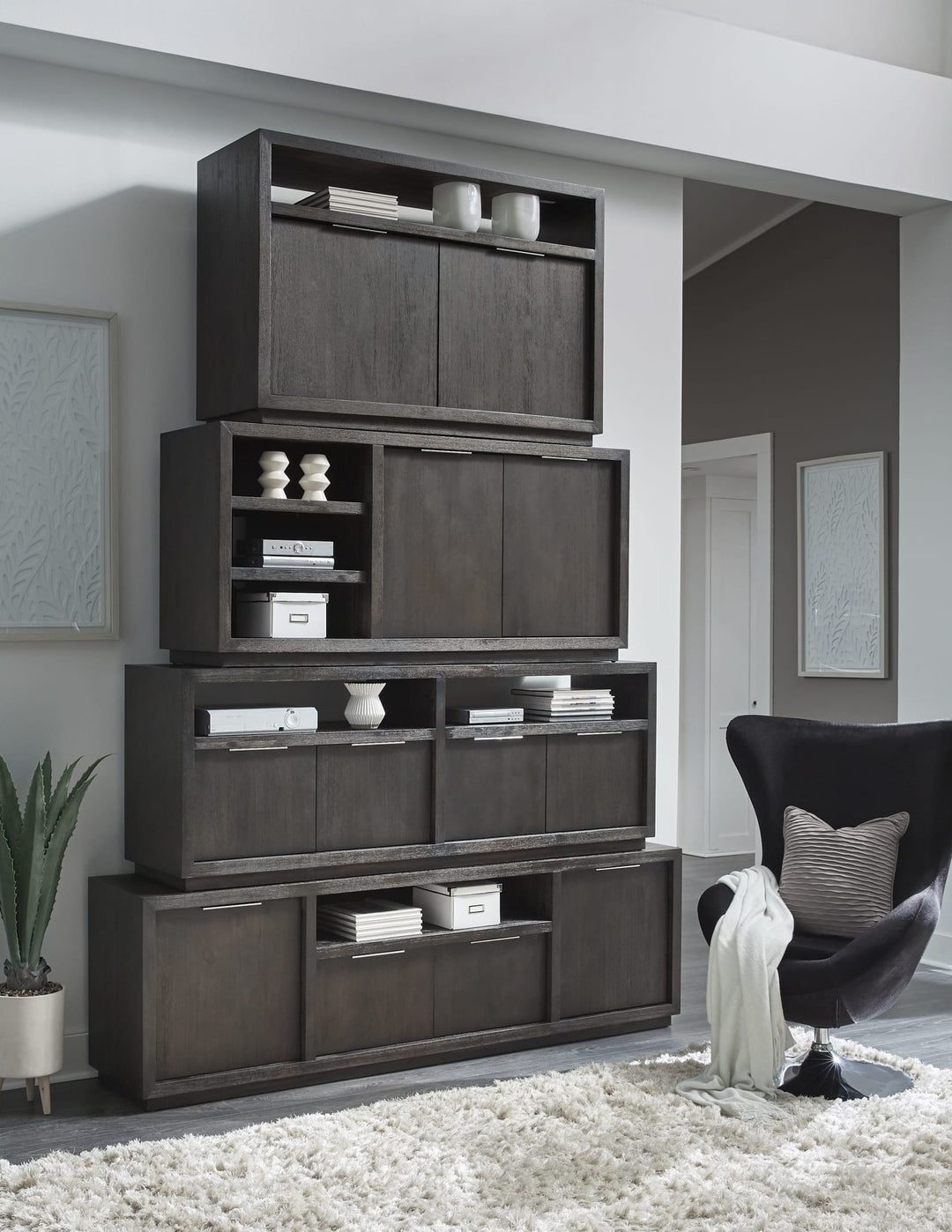 Oxford 84" Media Console in Basalt Grey — lifestyle photo