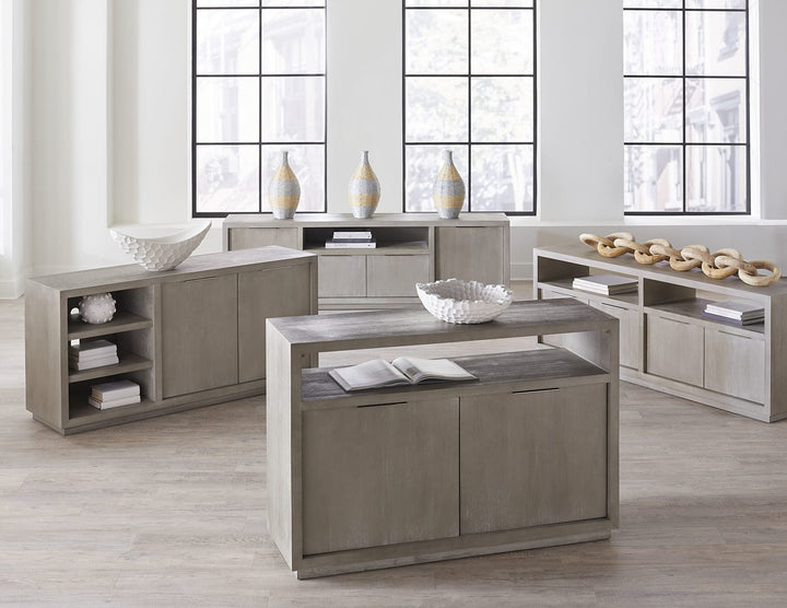 Oxford 84" Media Console in Mineral — lifestyle photo