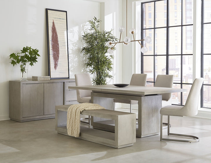 Oxford Dining Bench in Mineral — shown in a dining room with matching Oxford pieces (sold separately)