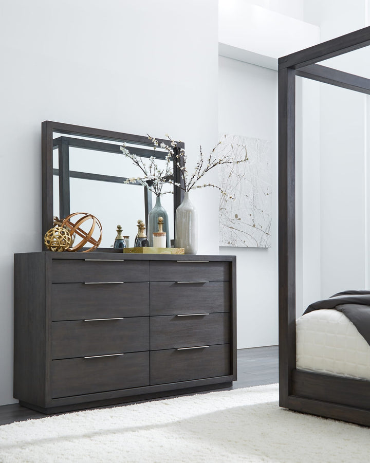 Oxford Eight Drawer Dresser in Basalt Grey — styled with the matching mirror (sold separately)