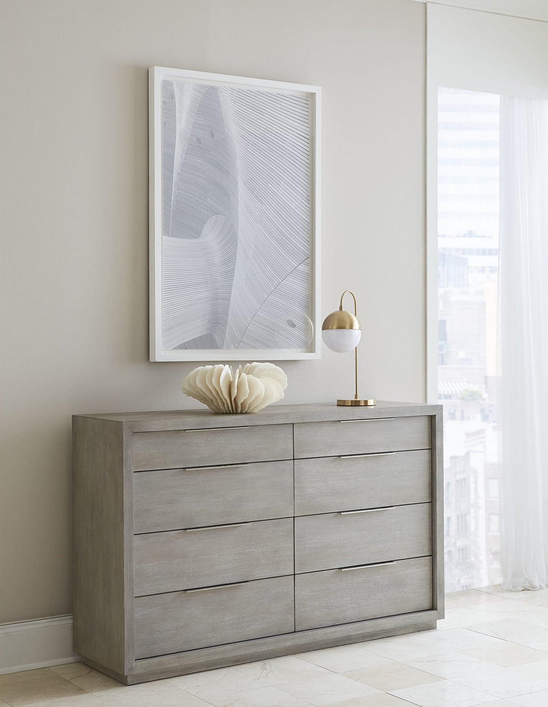 Oxford Eight Drawer Dresser in Mineral — styled in a room