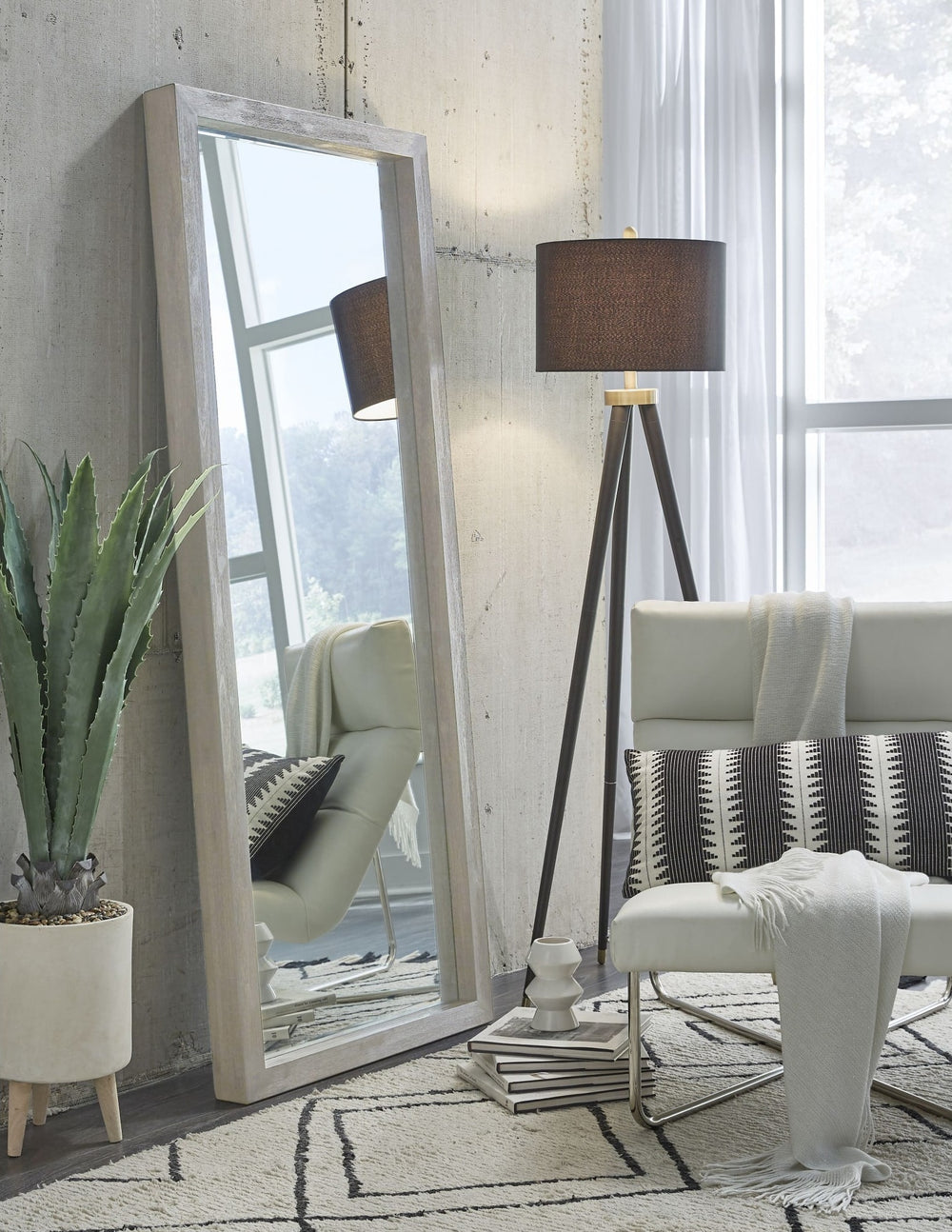 Oxford Floor Mirror in Mineral — styled in a room