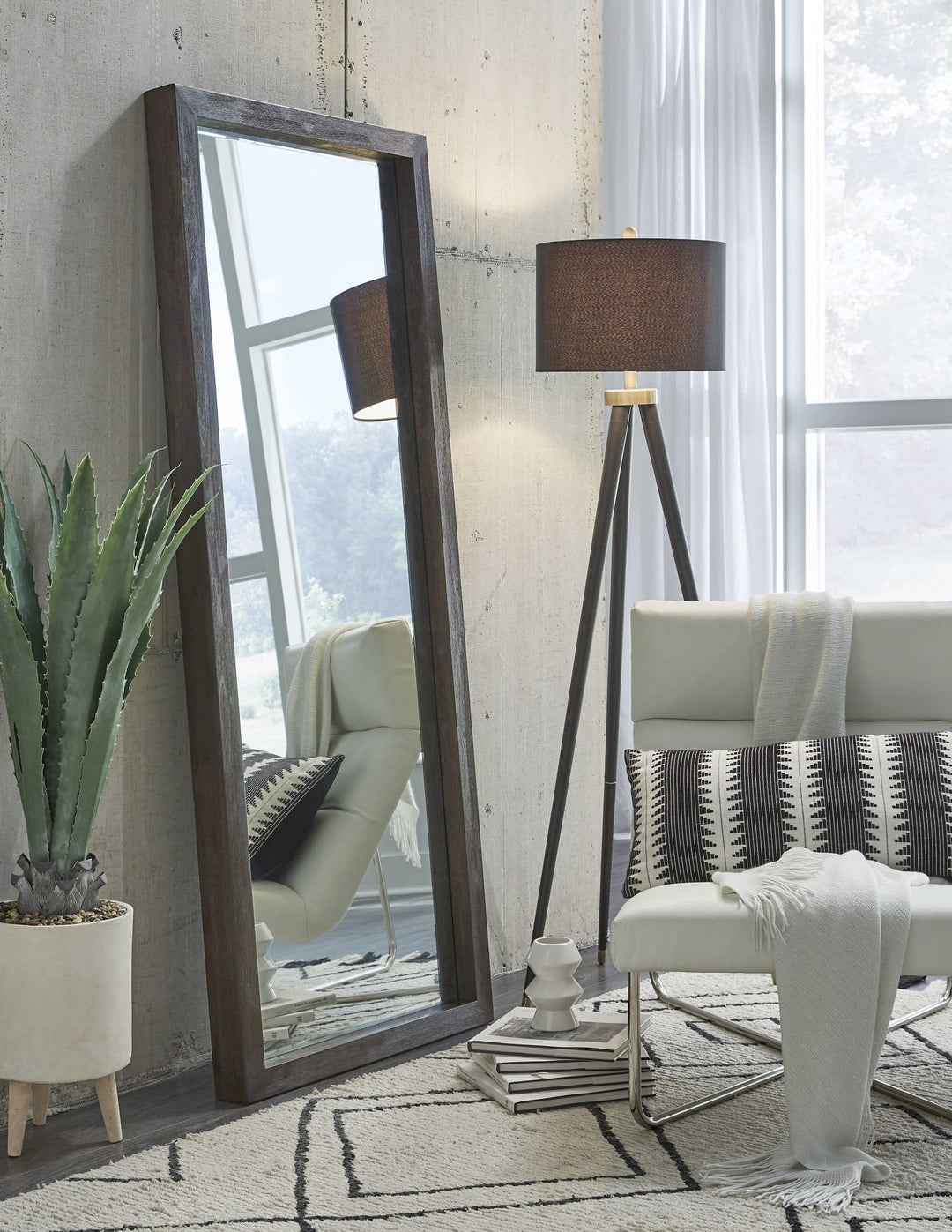 Oxford Floor Mirror in Basalt Grey — styled in a room
