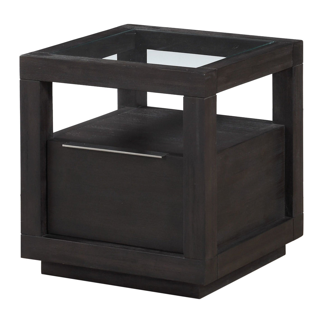 Oxford One Drawer End Table by Modus in Basalt Grey — product view on a white background
