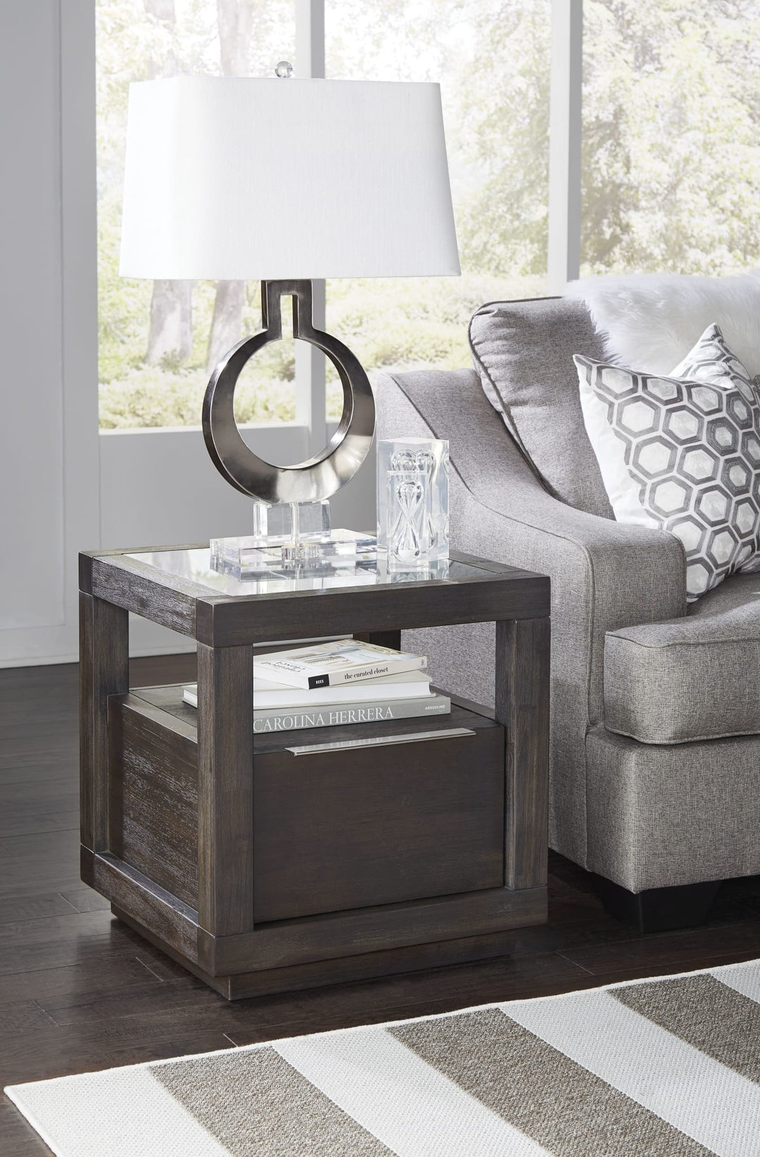 Oxford One Drawer End Table in Basalt Grey — lifestyle photo