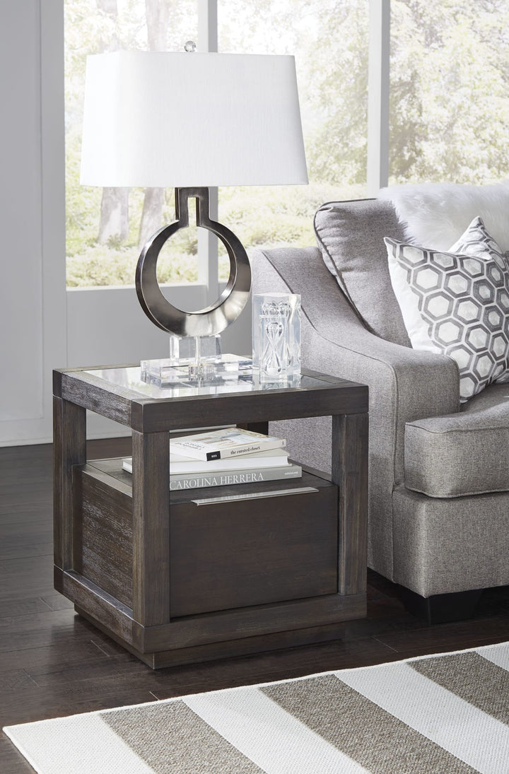 Oxford One Drawer End Table in Basalt Grey — lifestyle photo
