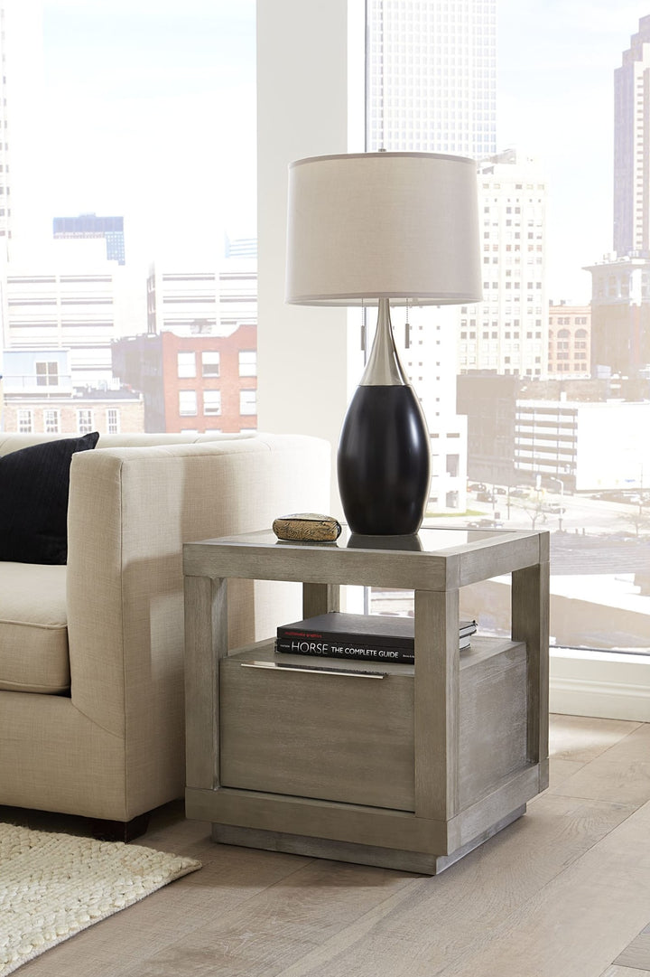 Oxford One Drawer End Table in Mineral — lifestyle photo