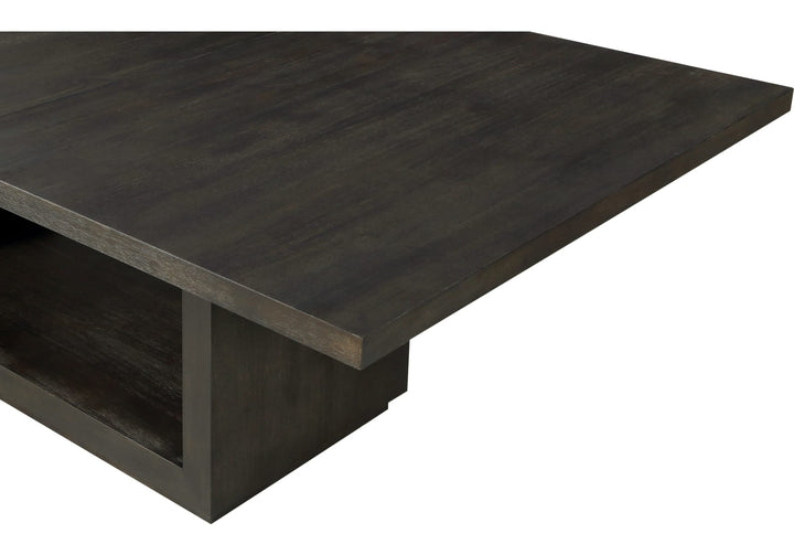 Oxford Rectangular Dining Table in Basalt Grey — detail of the wire-brushed acacia grain