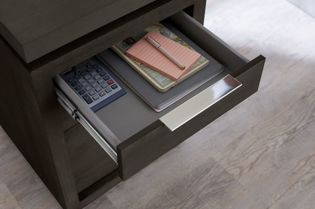 Oxford Single Pedestal Desk in Basalt Grey — lifestyle photo