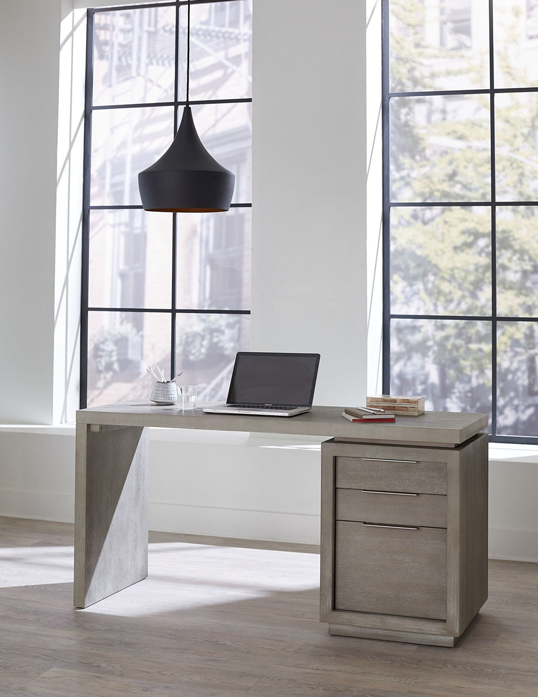 Oxford Single Pedestal Desk in Mineral — lifestyle photo