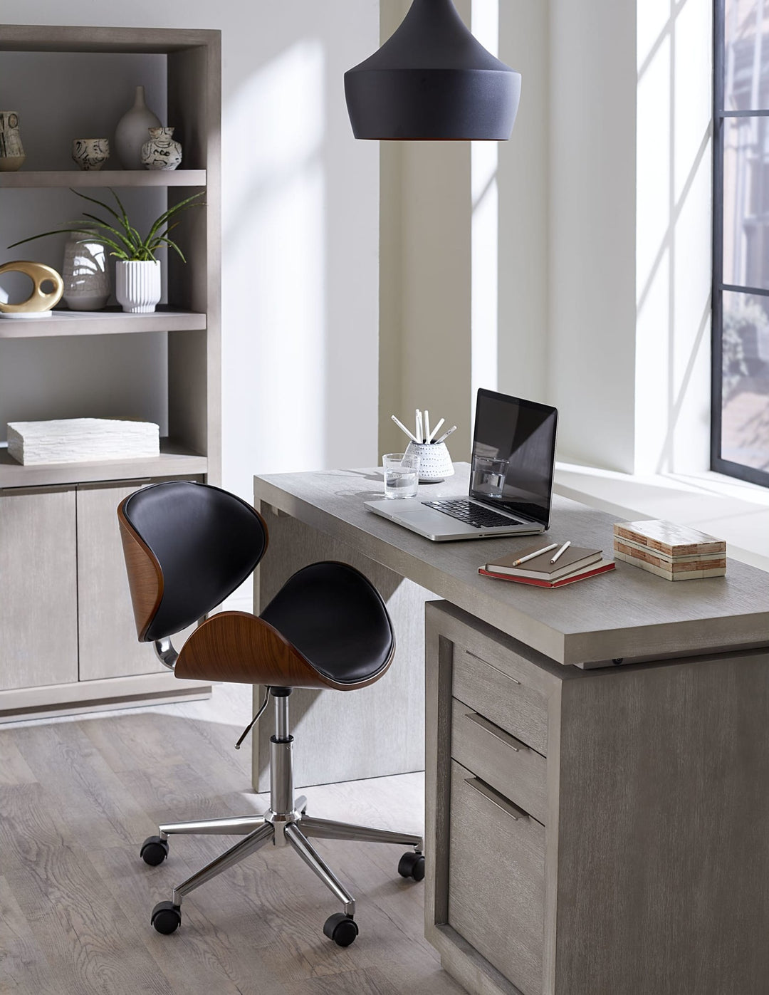 Oxford Single Pedestal Desk in Mineral — lifestyle photo