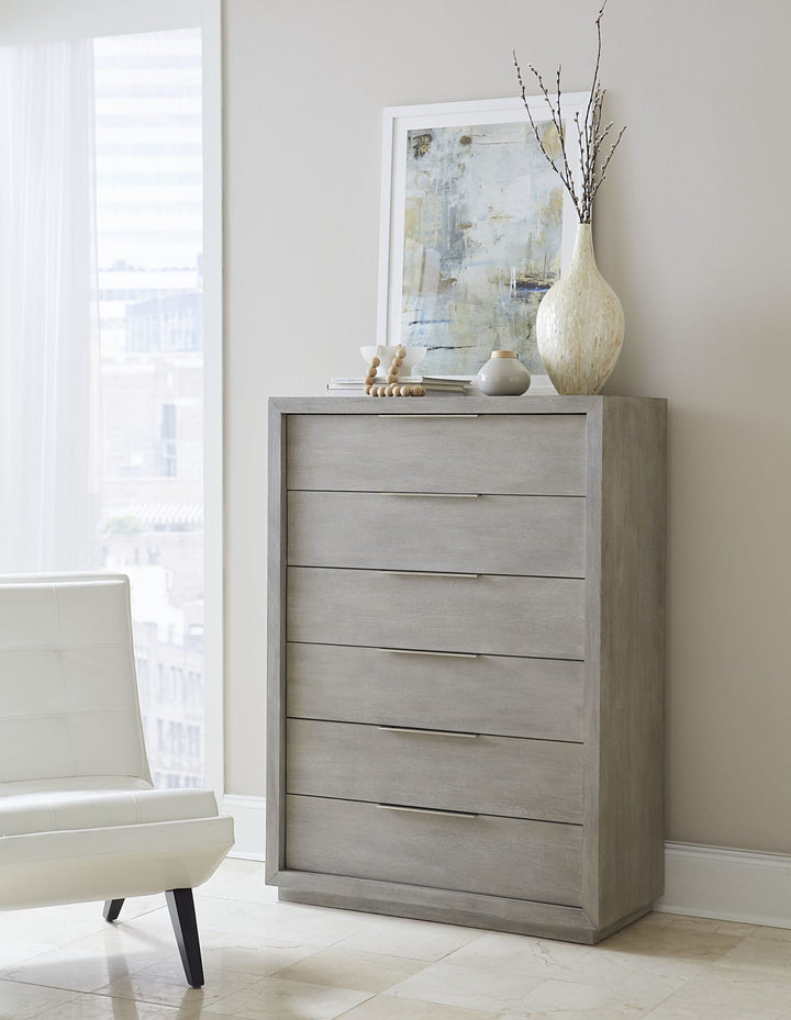 Oxford Six Drawer Chest in Mineral — styled in a room